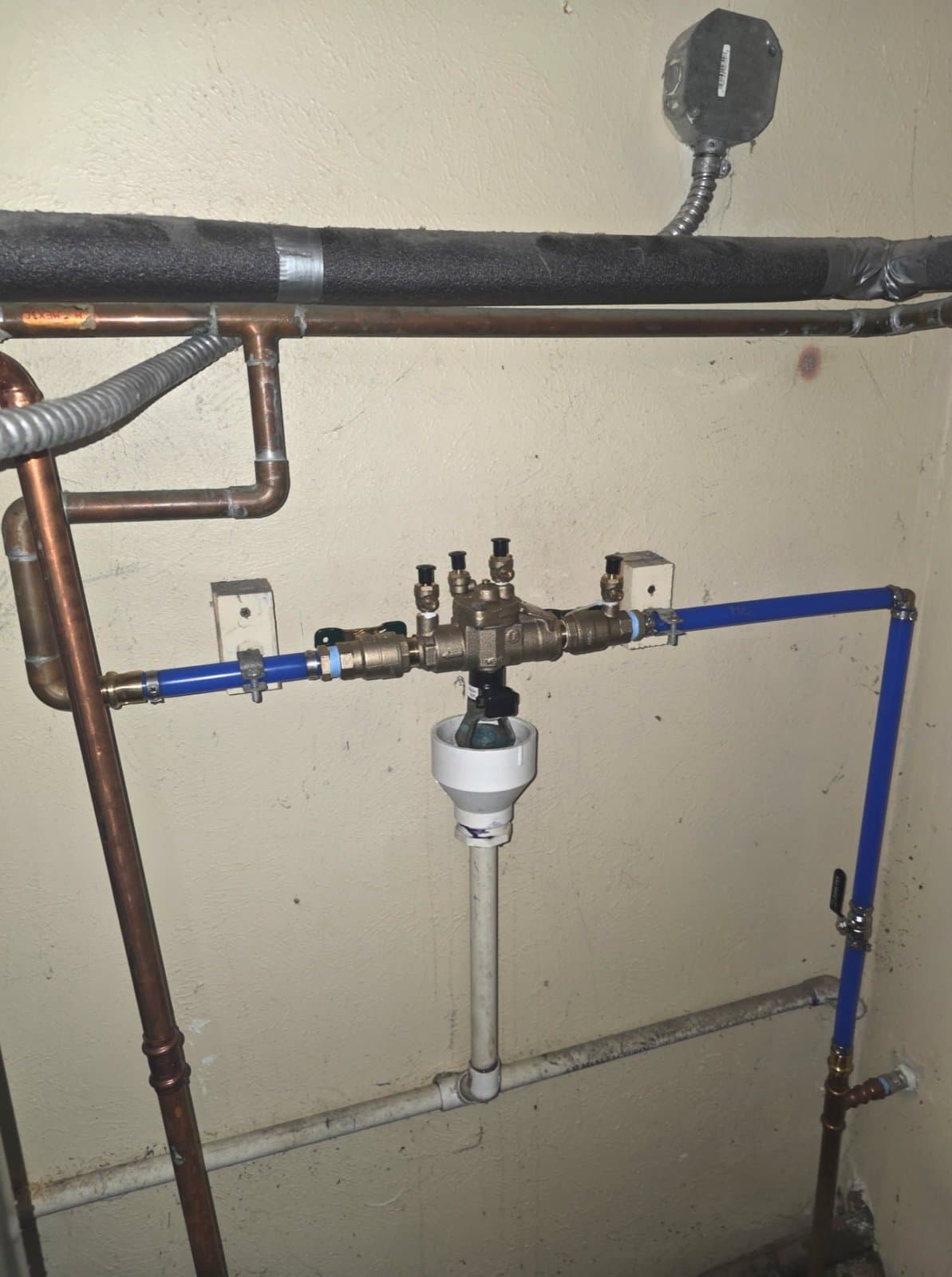 A commercial RPZ backflow assembly installed and ready for annual testing